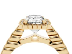 Radiant Cut Diamond Halo Ring Set in Yellow gold with Pavé Milgrain Band