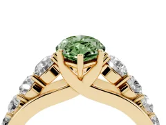 Fancy Green Marquise Cut Diamond Solitaire Ring Set in Yellow gold with Pavé-Set Band and Prong Setting