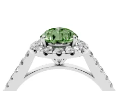 Fancy Green Pear Cut Diamond Halo Pavé Engagement Ring Set in Platinum with Prong Setting
