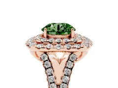 Fancy Green Round Cut Diamond Double Halo Ring Set in Rose gold with Pavé Split Shank and Prong Setting