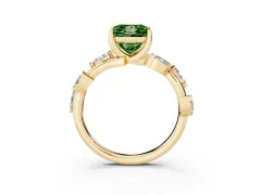 Fancy Green Princess Cut Diamond Solitaire Ring Set in Yellow gold with Twisted Marquise Accent Band