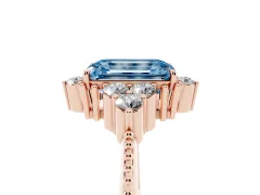 Fancy Blue Emerald Cut Diamond Cluster Ring Set in Rose gold with Beaded Band