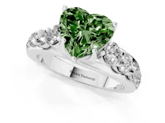Fancy Green Heart Cut Diamond Pavé Engagement Ring Set in Platinum with Prong Setting