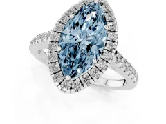 Fancy Blue Marquise Cut Diamond Halo Pavé Engagement Ring Set in Silver with Prong Setting