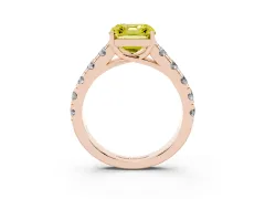 Fancy Yellow Asscher Cut Diamond Solitaire Ring Set in Rose gold with Cut-Down Micro Pavé Band and Prong Setting