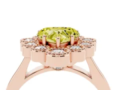 Fancy Yellow Heart Cut Diamond Cluster Halo Ring Set in Rose gold with Milgrain Bezel Accents and Plain Band