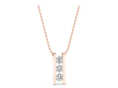 Vertical Channel-Set Round Diamond Bar Pendant Set in Rose gold with Three Stones