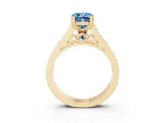 Fancy Blue Cushion Cut Diamond Channel Set Solitaire Engagement Ring Set in Yellow gold with Prong Setting