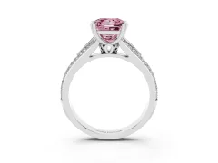 Fancy Pink Princess Cut Diamond Split Shank Pavé Engagement Ring Set in Platinum with Prong-Set Center Stone
