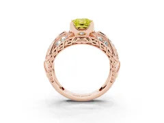 Fancy Yellow Radiant Cut Diamond Art Deco Ring Set in Rose gold with Pavé Split Shank