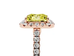 Fancy Yellow Princess Cut Diamond Halo Pavé Engagement Ring Set in Rose gold with Prong Setting