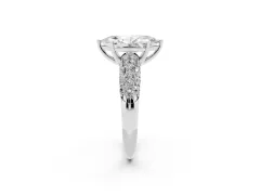 Marquise Cut Diamond Pavé Band Solitaire Ring Set in Platinum with Close-Set Accent Stones and Prong Setting