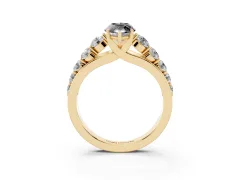Fancy Black Marquise Cut Diamond Solitaire Ring Set in Yellow gold with Pavé-Set Band and Prong Setting