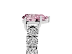 Fancy Pink Pear Cut Diamond Solitaire Ring Set in White gold with Cut-Down Micro Pavé Band and Prong Setting