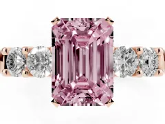 Fancy Pink Emerald Cut Diamond Five-Stone Prong Set Engagement Ring Set in Rose gold with Channel Band