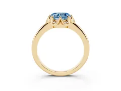Fancy Blue Heart Cut Diamond Round Cluster Halo Ring Set in Yellow gold with Solitaire Band and Prong Setting
