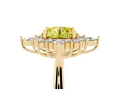 Fancy Yellow Round Cut Diamond Cluster Halo Ring Set in Yellow gold with Marquise and Round Accents