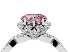 Fancy Pink Heart Cut Diamond Halo Twist Band Solitaire Ring Set in Platinum with Prong-Set Center Stone