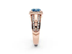 Fancy Blue Asscher Cut Diamond Halo Ring Set in Rose gold with Double Pavé Split Shank