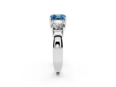 Fancy Blue Asscher Cut Diamond Three-Stone Ring Set in Silver with Round Side Stones and Classic Band