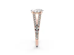 Oval Cut Diamond Split Shank Pavé Engagement Ring Set in Rose gold with Prong-Held Center Stone