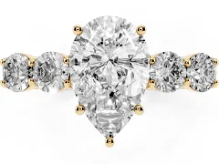 Pear Cut Diamond Five-Stone Prong Set Band Ring Set in Yellow gold with Polished Band