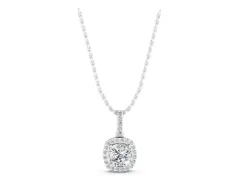 Cushion Diamond Halo Pendant Set in White gold with Prong-Set Center