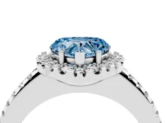 Fancy Blue Heart Cut Diamond Pavé Halo Ring Set in Platinum with Prong Setting