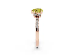 Fancy Yellow Heart Cut Diamond Three-Stone Pavé Ring Set in Rose gold with Prong Setting