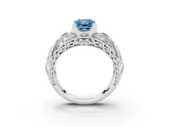 Fancy Blue Radiant Cut Diamond Art Deco Ring Set in Silver with Pavé Split Shank