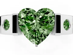 Fancy Green Heart Cut Diamond Channel-Set Band Ring Set in Silver with Bezel Prong Setting