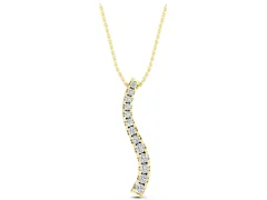 Curved Diamond Pendant Set in Yellow gold with Prong-Set Round Stones