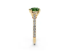 Fancy Green Heart Cut Diamond Solitaire Ring Set in Yellow gold with Brilliant Pavé Band and Prong Setting