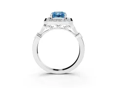 Fancy Blue Radiant Cut Diamond Halo Engagement Ring Set in Platinum with Twisted Band and Prong Setting