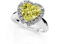 Fancy Yellow Heart Cut Diamond Halo Solitaire Engagement Ring Set in White gold with Square Band and Prong Setting