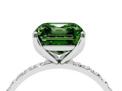 Fancy Green Asscher Cut Diamond Solitaire Engagement Ring Set in Silver with Round Pavé Band and Prong Setting