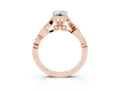 Emerald Cut Diamond Vine Band Solitaire Ring Set in Rose gold with Milgrain Prong Setting