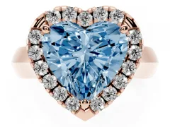 Fancy Blue Heart Cut Diamond Halo Solitaire Engagement Ring Set in Rose gold with Square Band and Prong Setting