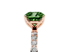 Fancy Green Cushion Cut Diamond Solitaire Engagement Ring Set in Rose gold with Round Pavé Band and Prong Setting