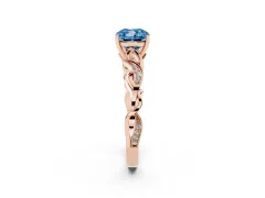 Fancy Blue Cushion Cut Diamond Vine Band Solitaire Ring Set in Rose gold with Milgrain Prong Setting