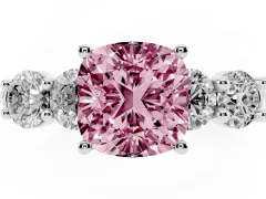 Fancy Pink Cushion Cut Diamond Five-Stone Prong Set Ring Set in Silver with Classic Band