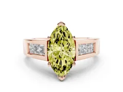 Fancy Yellow Marquise Cut Diamond Solitaire Ring Set in Rose gold with Channel-Set Accent Stones and Prong Setting