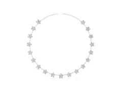 Round Diamond Floral Station Necklace Set in White gold with Accent Centers