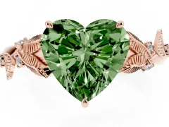 Fancy Green Heart Cut Diamond Solitaire Ring Set in Rose gold with Leaf Motif Band