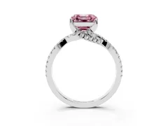 Fancy Pink Asscher Cut Diamond Twist Pavé Solitaire Engagement Ring Set in Silver with Prong Setting