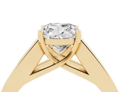 Cushion Cut Diamond Solitaire Ring Set in Yellow gold with Channel-Set Accent Stones and Prong Setting