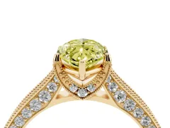 Fancy Yellow Marquise Cut Diamond Solitaire Ring Set in Yellow gold with Milgrain-Edged Pavé Band and Prong Setting