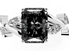 Fancy Black Radiant Cut Diamond Solitaire Ring Set in White gold with Twisted Marquise Accent Band