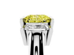 Fancy Yellow Radiant Cut Diamond Three-Stone Channel Set Ring Set in White gold with Smooth Polished Band