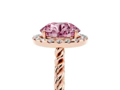 Fancy Pink Round Cut Diamond Halo Ring Set in Rose gold with Plain Twisted Band